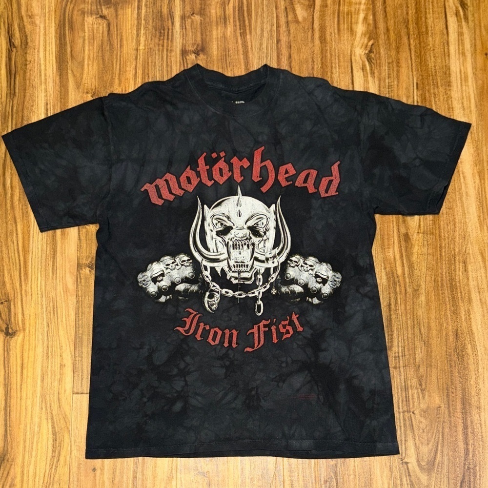 Liquid Blue men’s medium Graphic Tee shirt Black tie dye Motorhead Iron Fist